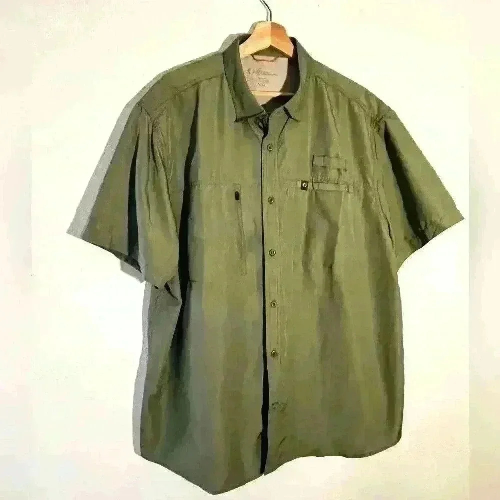 The American Outdoorsman Men's Vented Fishing Shirt  XXL Green Short Sleeve - Picture 2 of 6